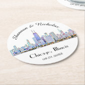Persoonlijke Chicago Skyline Wedding Ronde Kartonnen Onderzetter (Gebogen)