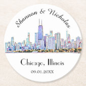Persoonlijke Chicago Skyline Wedding Ronde Kartonnen Onderzetter (Voorkant)