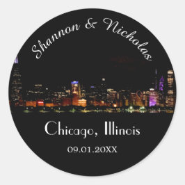 Persoonlijke Chicago Skyline Wedding Ronde Sticker