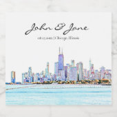 Persoonlijke Chicago Skyline Wedding Sparkling Wijnetiket (Enkel label)
