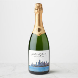 Persoonlijke Chicago Skyline Wedding Sparkling Wijnetiket
