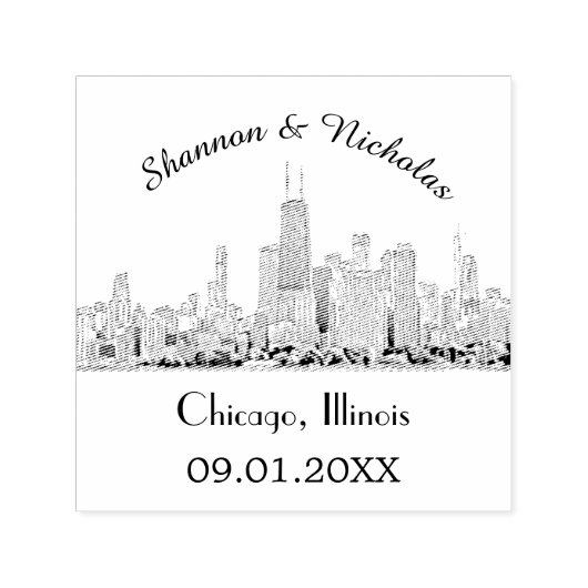 Persoonlijke Chicago Skyline Wedding Zelfinktende Stempel (Design)