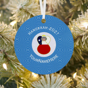 Persoonlijke Chileense Oma Engel Hanukkah Vlag Metalen Ornament