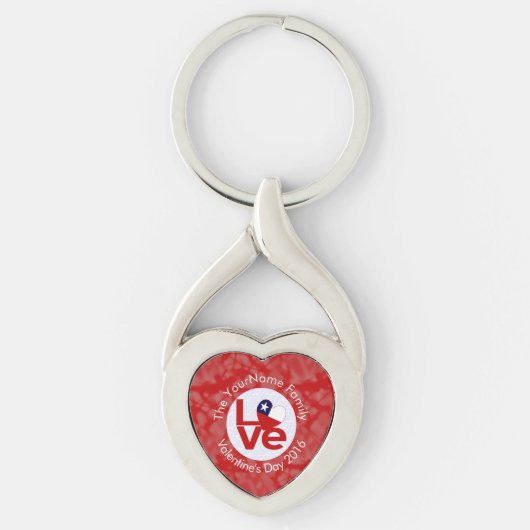 Persoonlijke Chileense Rode LOVE Vlag Sleutelhanger (Voorkant)