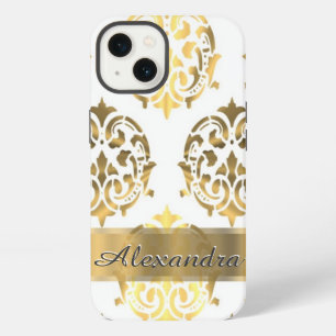 Persoonlijke chique elegante gouden en witte damas iPhone 13 hoesje