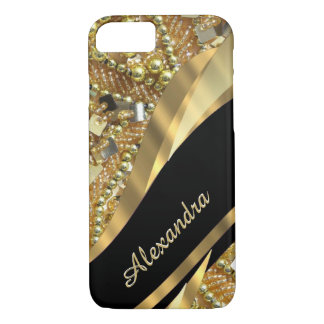 Persoonlijke chique elegante zwarte en gouden blin iPhone 8/7 hoesje