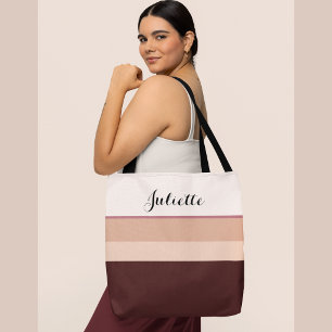 Persoonlijke chique gestreepte naam roze gouden ta tote bag