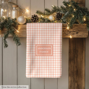 Persoonlijke chique handdoek pastel koraal keuken