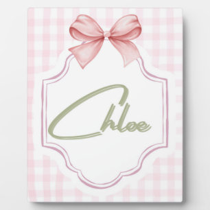 Persoonlijke Chloe Baby Meisje Nursery Boog&Gingha Fotoplaat