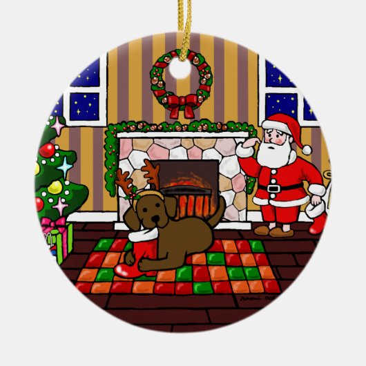 Persoonlijke Chocolade Lab-kerstCartoon Keramisch Ornament (Voorkant)