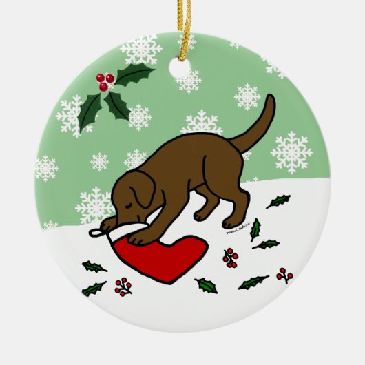 Persoonlijke Chocolade Lab-kerstCartoon Keramisch Ornament (Voorkant)