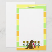 Persoonlijke chocolade-labrador met zonnebloemen briefpapier (Voorkant / Achterkant)
