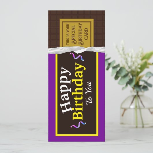 Persoonlijke chocoladereep verjaardagskaart kaart (Staand voorkant)