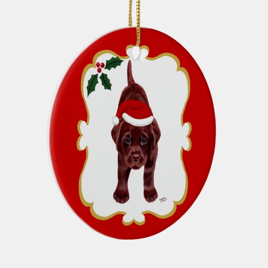 Persoonlijke Chocolate Lab-pop met Santa Hat 2 Keramisch Ornament (Rechts)