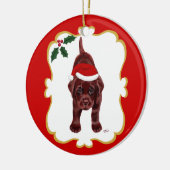 Persoonlijke Chocolate Lab-pop met Santa Hat 2 Keramisch Ornament (Links)