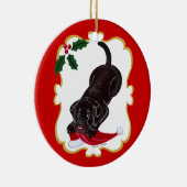 Persoonlijke Chocolate Lab Puppy met Santa Hat Keramisch Ornament (Rechts)