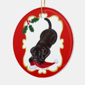 Persoonlijke Chocolate Lab Puppy met Santa Hat Keramisch Ornament (Links)