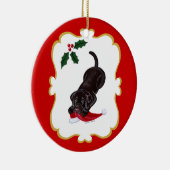 Persoonlijke Chocolate Lab Puppy met Santa Hat Keramisch Ornament (Rechts)