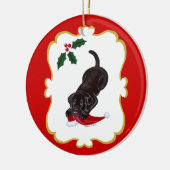 Persoonlijke Chocolate Lab Puppy met Santa Hat Keramisch Ornament (Links)