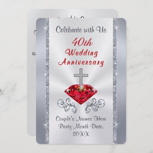 Persoonlijke Christelijke Uitnodigingen 40e Verjaa (Voorkant / Achterkant)