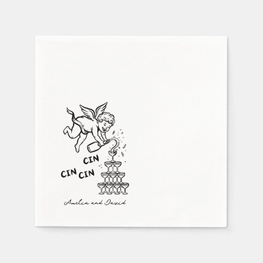 Persoonlijke Cin Cin Cherub Cupido Handgetekend  Servet (Voorkant)