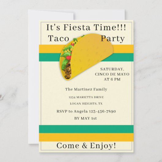 Persoonlijke Cinco de Mayo Taco Feest Uitnodiging (Voorkant)