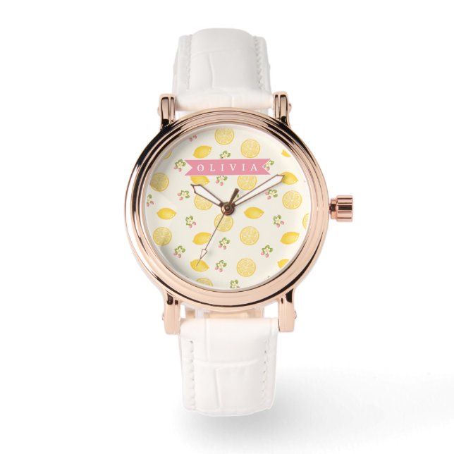 Persoonlijke citroen bloemrijke zomer aangepaste n horloge (Voorkant)