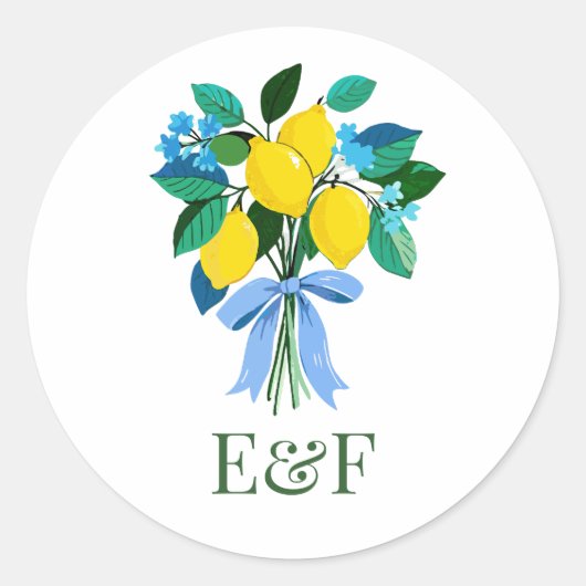 Persoonlijke citroen bruidsfeest monogram ronde sticker (Voorkant)
