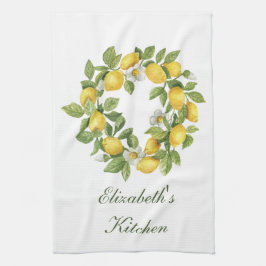 Persoonlijke citroen krans bladeren witte bloemen theedoek