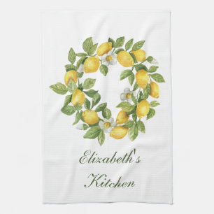 Persoonlijke citroen krans bladeren witte bloemen theedoek