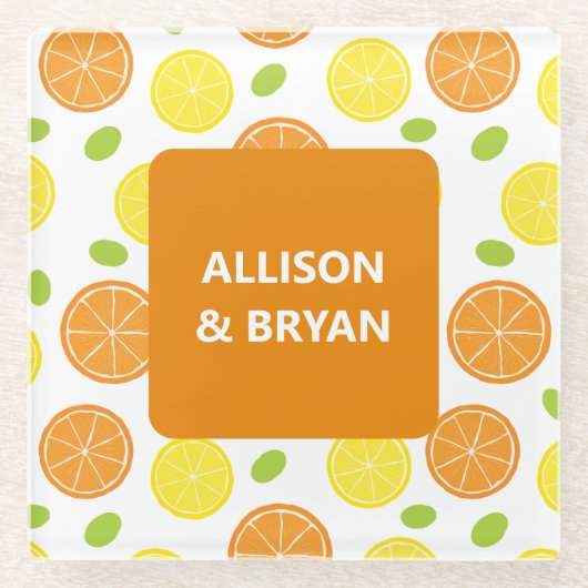 Persoonlijke Citroenen, Sinaasappels en Druiven Fr Glazen Onderzetter (Voorkant)