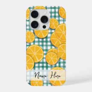 Persoonlijke citrusvrucht op groene gingham telefo iPhone 15 pro case
