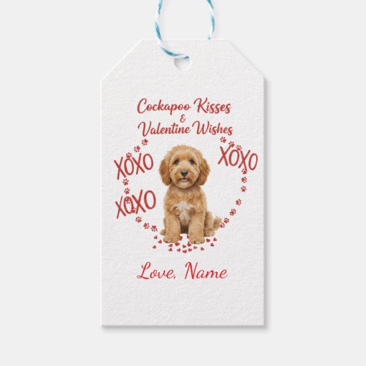 Persoonlijke Cockapoo Kusjes Valentijnswensen Cadeaulabel (Voorkant)