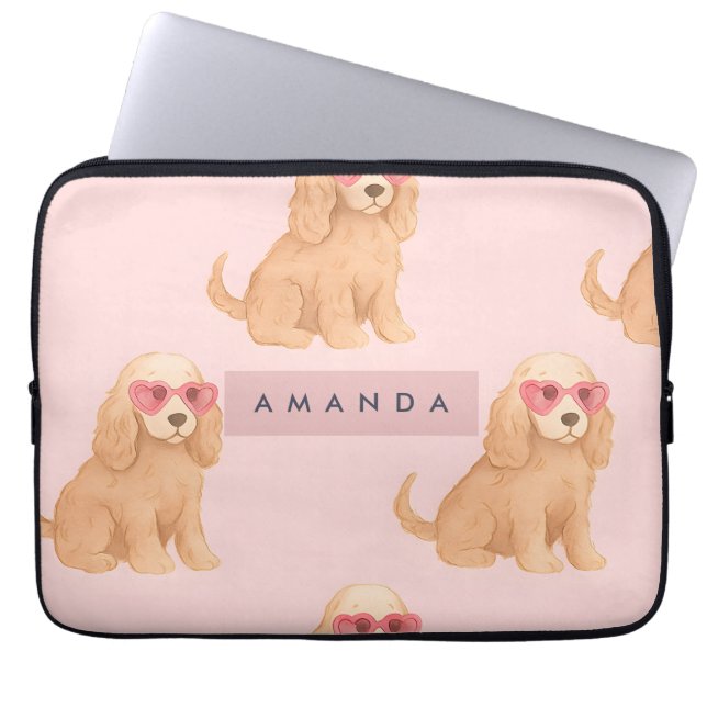 Persoonlijke Cocker Spaniel Hond met Bril Laptop Sleeve (Voorkant)