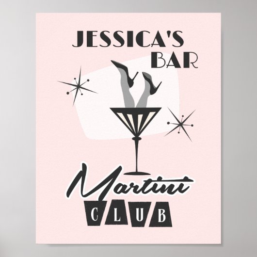 Persoonlijke Cocktail Martini Bar Retro Poster (Voorkant)