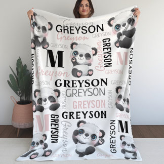 Persoonlijke collage naam Panda Fleece Blanket