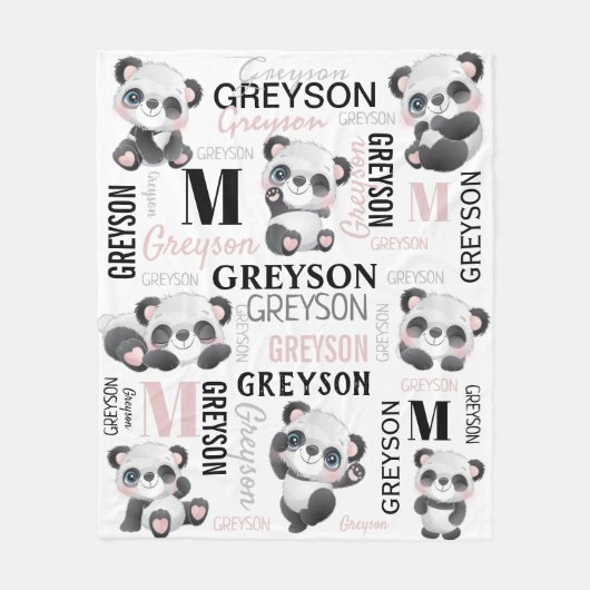 Persoonlijke collage naam Panda Fleece Blanket (Voorkant)