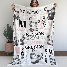 Persoonlijke collage naam Panda Fleece Blanket Deken