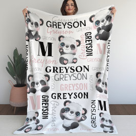 Persoonlijke collage naam Panda Fleece Blanket Deken