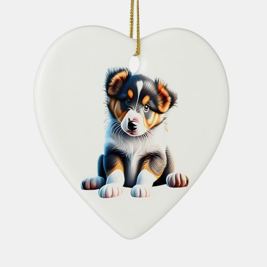 Persoonlijke Collie Puppy Keramisch Ornament (Rechts)