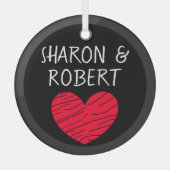 Persoonlijke combinatie van zwart en rood hart glas ornament (Voorkant)