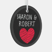 Persoonlijke combinatie van zwart en rood hart glas ornament (Voorkant Rechts)