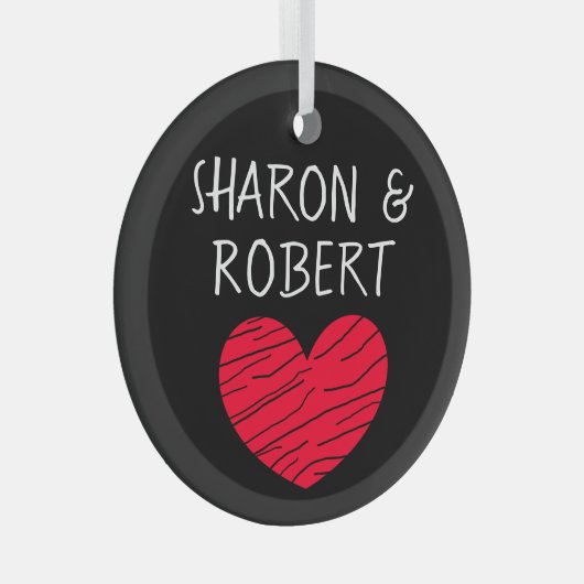 Persoonlijke combinatie van zwart en rood hart glas ornament (Voorkant Rechts)