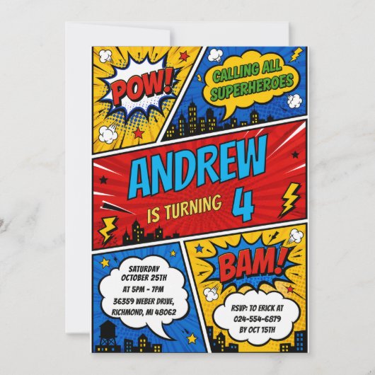 Persoonlijke Comic Superheld Verjaardag Kaart (Voorkant)