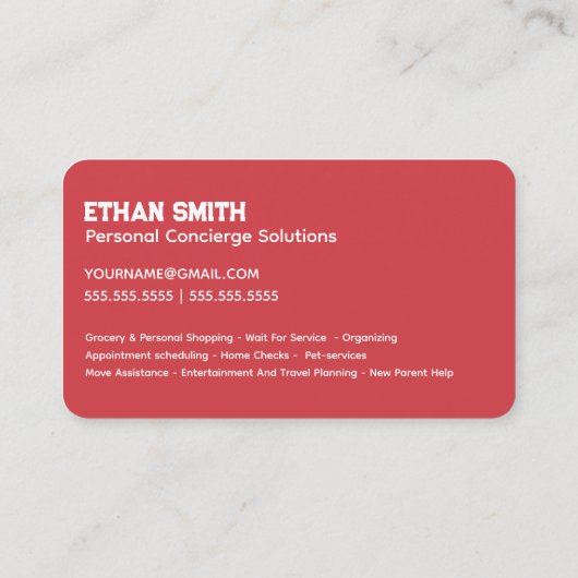 Persoonlijke conciërge visitekaartje (Achterkant)