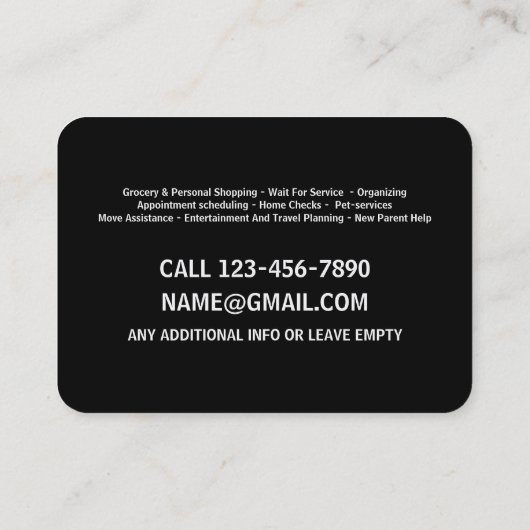 Persoonlijke conciërge visitekaartje (Achterkant)