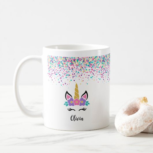 Persoonlijke Confetti Eenhoorn Mok – Stippenmok (Met donut)