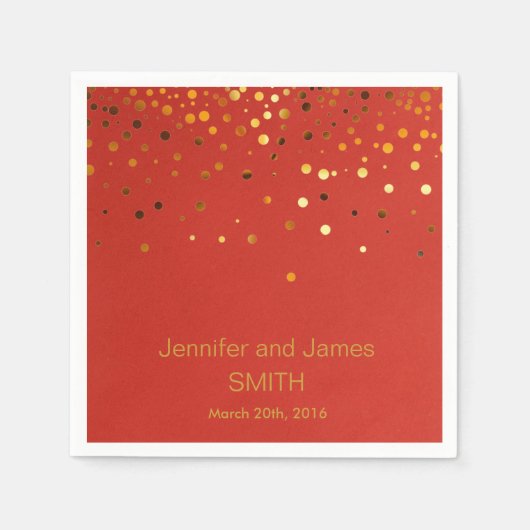 Persoonlijke Confetti Gold Glitter met rood huweli Servet (Voorkant)