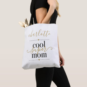 Persoonlijke Cool Super Moeder Zwart En Goud Tote Bag