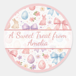 Persoonlijke Coquette Konijn & Roze Lint Paasfeest Ronde Sticker